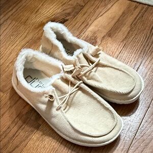 Beige Faux Fur Lined Hey Dudes